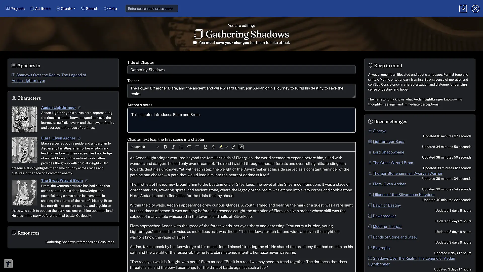 Chapter edit screen