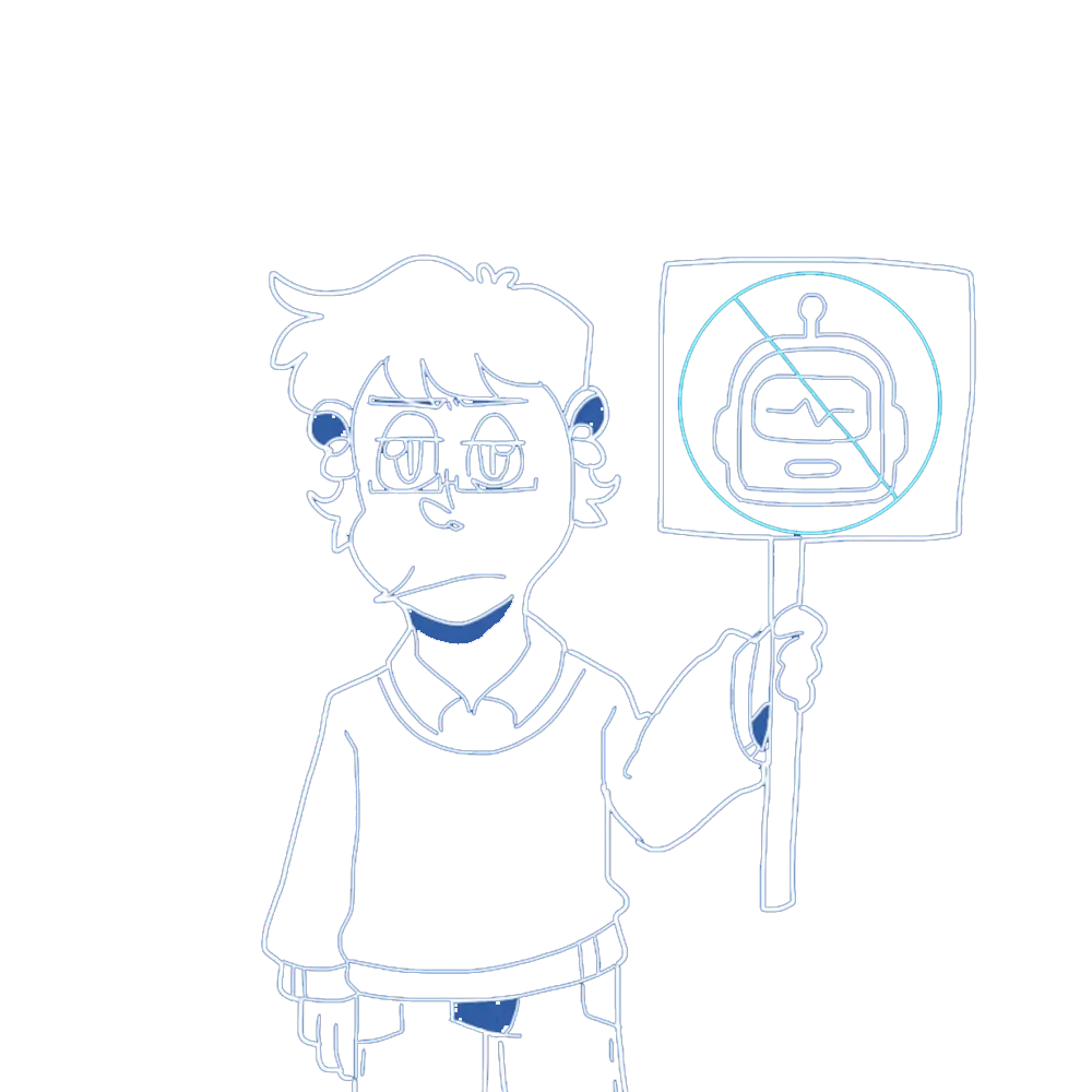 Author protesting robots